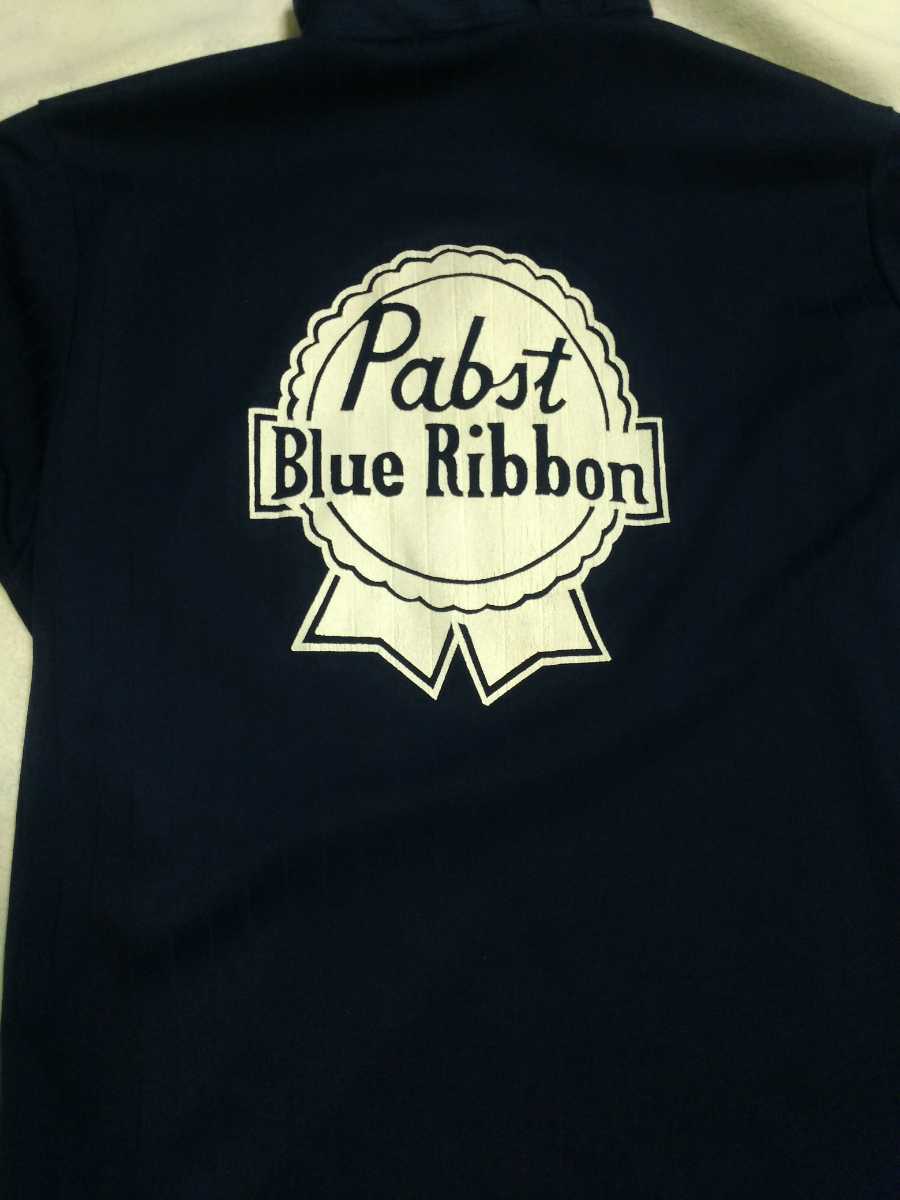 激レア★HILTON ヒルトン USA製 ヴィンテージ パブスト ブルーリボンPabst Blue Ribbonバックロゴ半袖 ボーリングポロシャツ メンズL_画像9