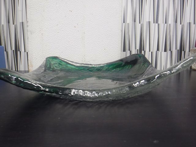 【未使用】 角皿 クリア グリーン 大皿 ガラスプレート スクエア 23×23cm 【A0702】_画像4