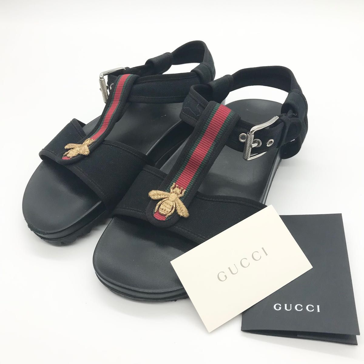 グッチ サンダル ブラック シェリーライン GUCCI グッチ スポーツサンダル シェリーライン Bee 蜂 ワッペン