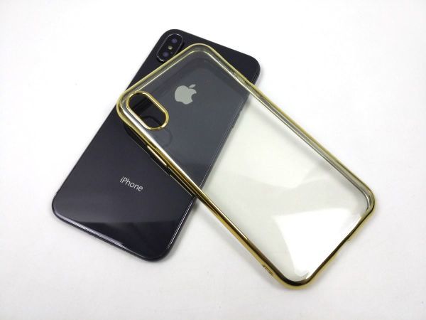 iPhone X用 クリアケース ソフトカバー TPU 透明 電解メタル 電着 高品質 ゴールド_画像7