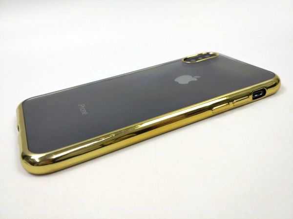 iPhone X用 クリアケース ソフトカバー TPU 透明 電解メタル 電着 高品質 ゴールド_画像3