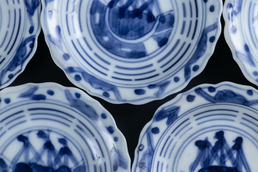 [ old Imari ][ blue and white ceramics .. hand small plate 5 customer Edo latter term 13417 ] 5 sheets set . stone Japanese-style tableware Japan cooking charge . small bowl delicacy plate soy sauce plate legume plate hand salt plate small plate 