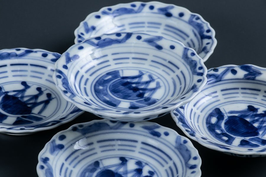 [ old Imari ][ blue and white ceramics .. hand small plate 5 customer Edo latter term 13417 ] 5 sheets set . stone Japanese-style tableware Japan cooking charge . small bowl delicacy plate soy sauce plate legume plate hand salt plate small plate 