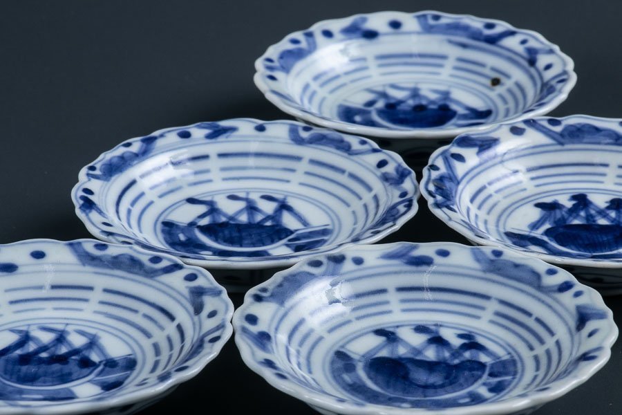 [ old Imari ][ blue and white ceramics .. hand small plate 5 customer Edo latter term 13417 ] 5 sheets set . stone Japanese-style tableware Japan cooking charge . small bowl delicacy plate soy sauce plate legume plate hand salt plate small plate 