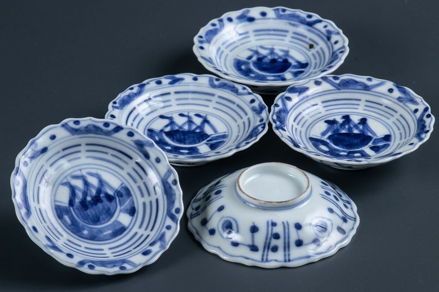 [ old Imari ][ blue and white ceramics .. hand small plate 5 customer Edo latter term 13417 ] 5 sheets set . stone Japanese-style tableware Japan cooking charge . small bowl delicacy plate soy sauce plate legume plate hand salt plate small plate 