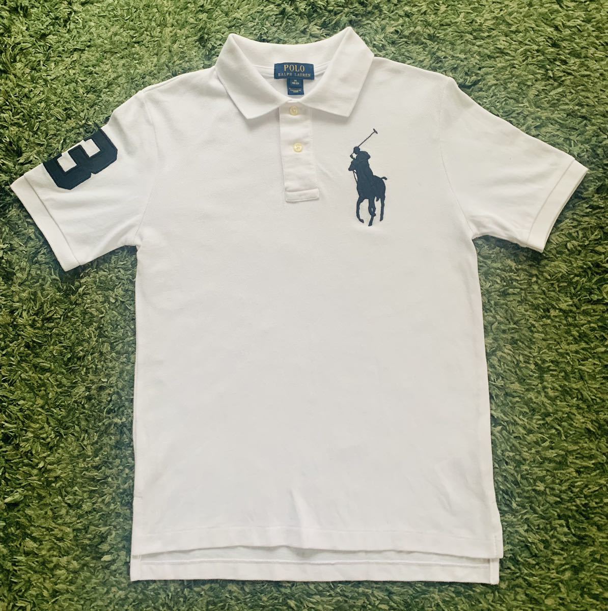  Polo Ralph Lauren Bick po knee number ring polo-shirt white boys 10-12 lady's S 1,2 times use beautiful.