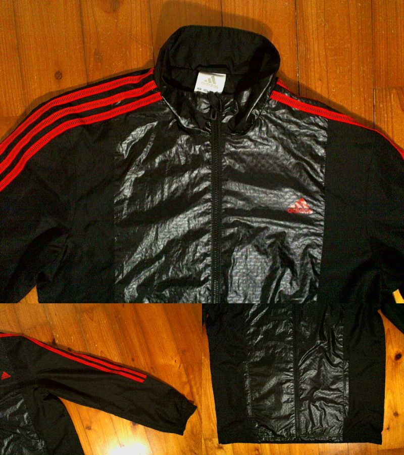 ☆アディダス【adidas】ウインドブレーカー セットアップ ジップアップ ジャケット パンツ L 黒 赤系 JChere雅虎拍卖代购 美品に入る◎裏地有◎アディダス◎スタンド ウインド系ジャケット シャカシャカ