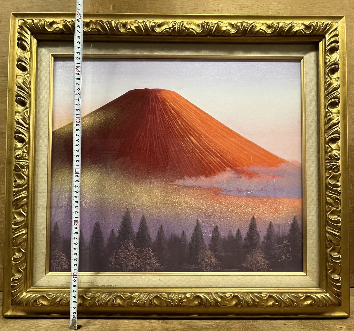 □真作□美品□徳田春邦作□赤富士□油絵□油彩画□風景画□(自然