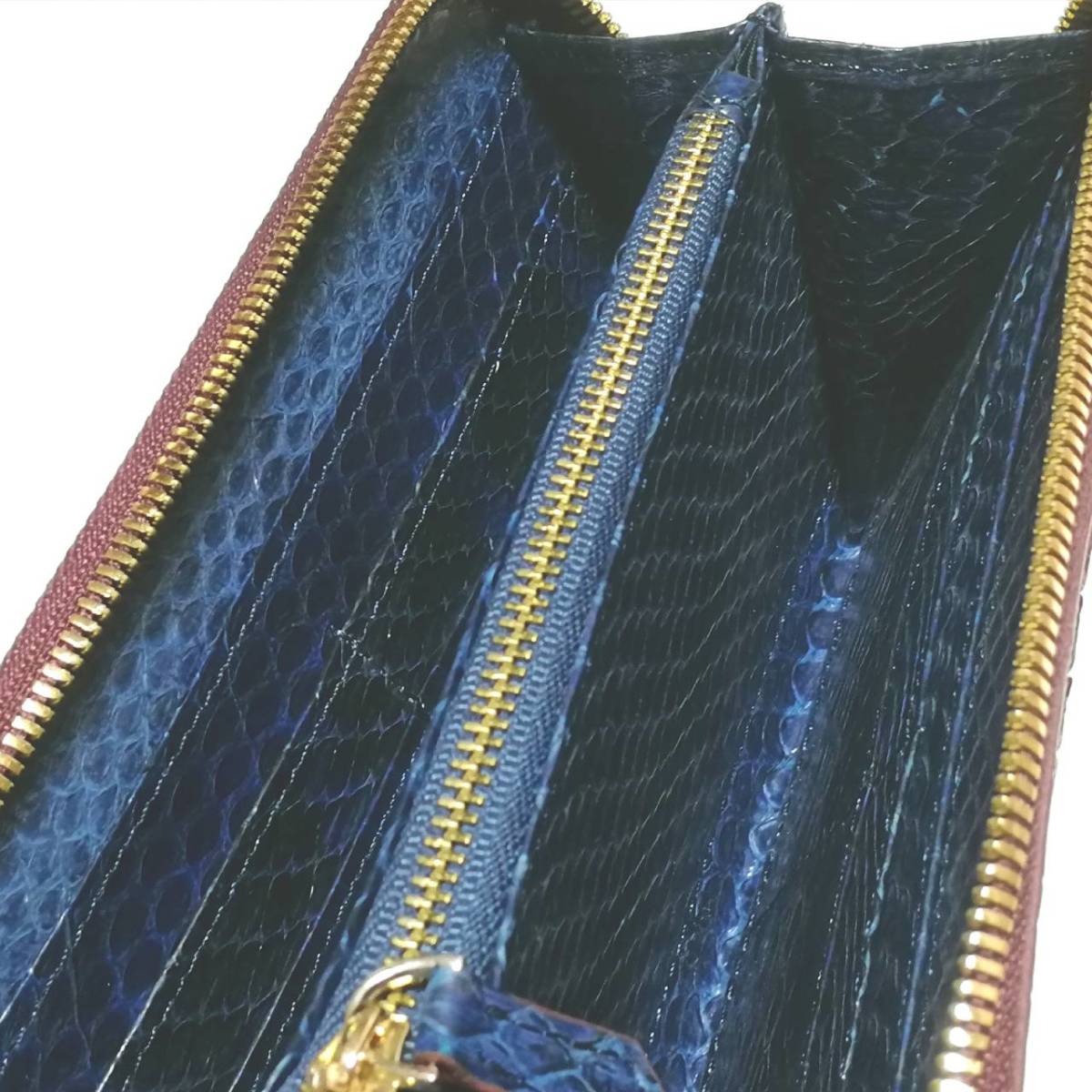 豪華　ワインレッド　クロコダイル　ブルー　パイソン　レザー　本革　ロング　ウォレット　ラウンドジップ　財布　