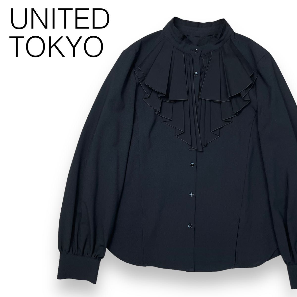 UNITED TOKYO 美品 ユナイテッドトウキョウ レイヤープリーツカラーブラウス 黒 ブラック フリーサイズ レディース