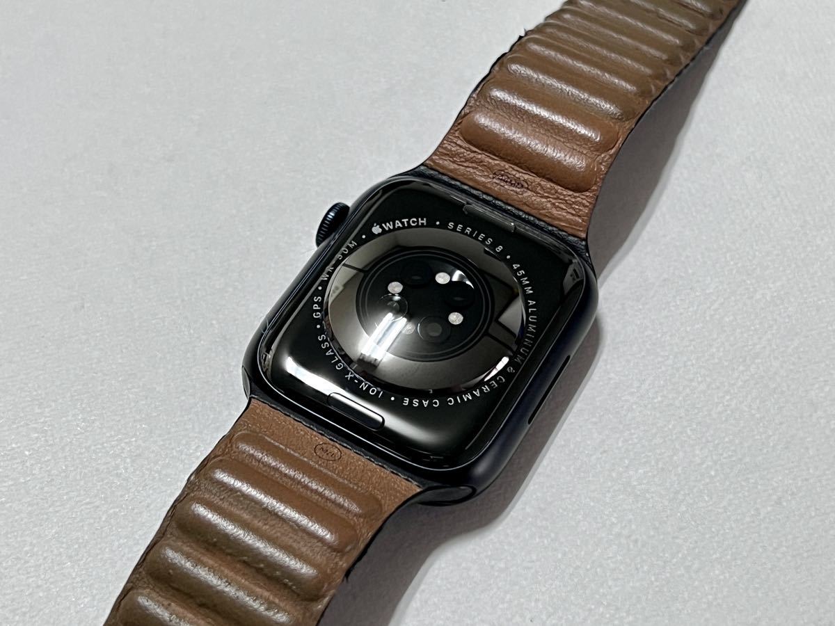 ★ 即決 バッテリー100% ★ Apple Watch Series 8 45mm アップルウォッチ ミッドナイト アルミニウム GPS 純正品  レザーリンク