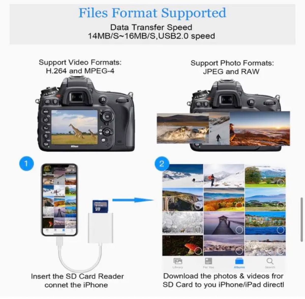 Lightning to SD TFカードカメラリーダー デジタルカメラ 一部モデル用 iOS 14以前対応 アプリ不要