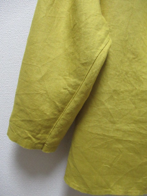 *NIMES* Nimes *linen roll цвет блуза плечо кнопка Drop плечо желтый kalasi серия блуза 7 минут рукав LINEN[ б/у ]