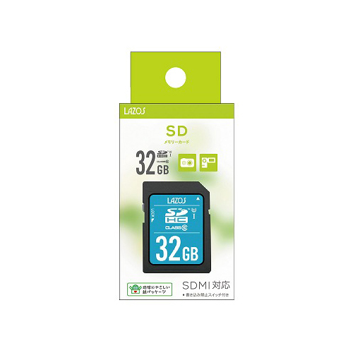 【20個セット】 Lazos SDHCメモリーカード 32GB CLASS10 紙パッケージ L-B32SDH10-U1X20のサムネイル