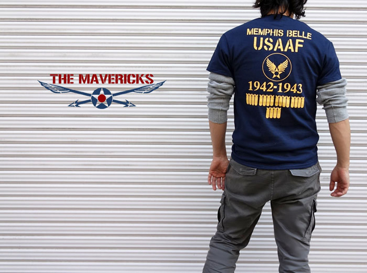 THE MAVEVICKS ブランド ミリタリー Tシャツ S 半袖 メンズ 爆弾エアフォース メンフィスベル 紺 ネイビー_画像3