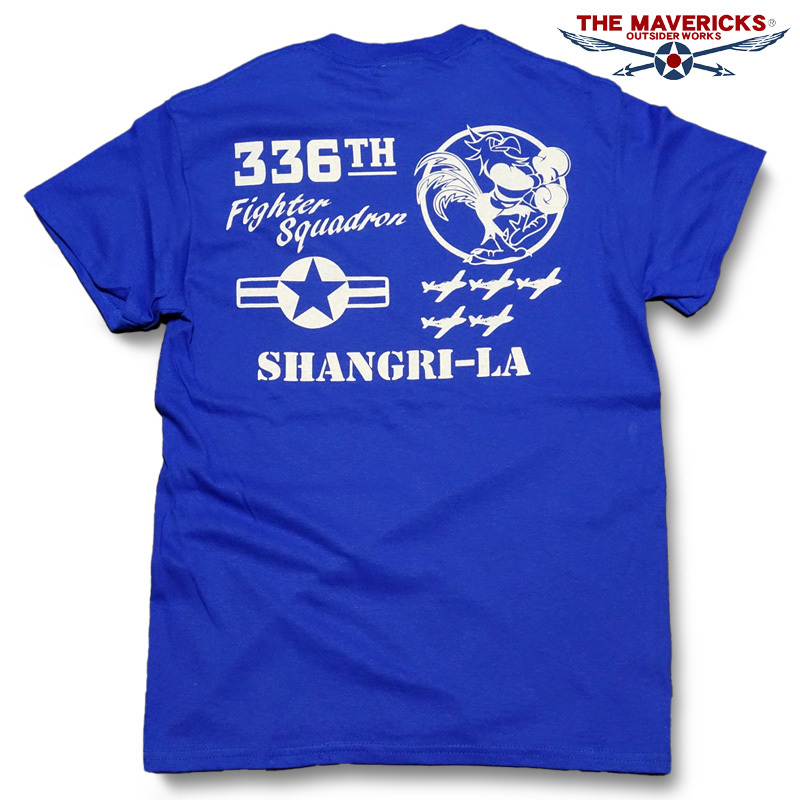 メンズ Tシャツ 半袖 L ミリタリー 綿 MAVERICKS アメカジ ブランド 第8空軍 シャングリラ ブルー 青_画像3