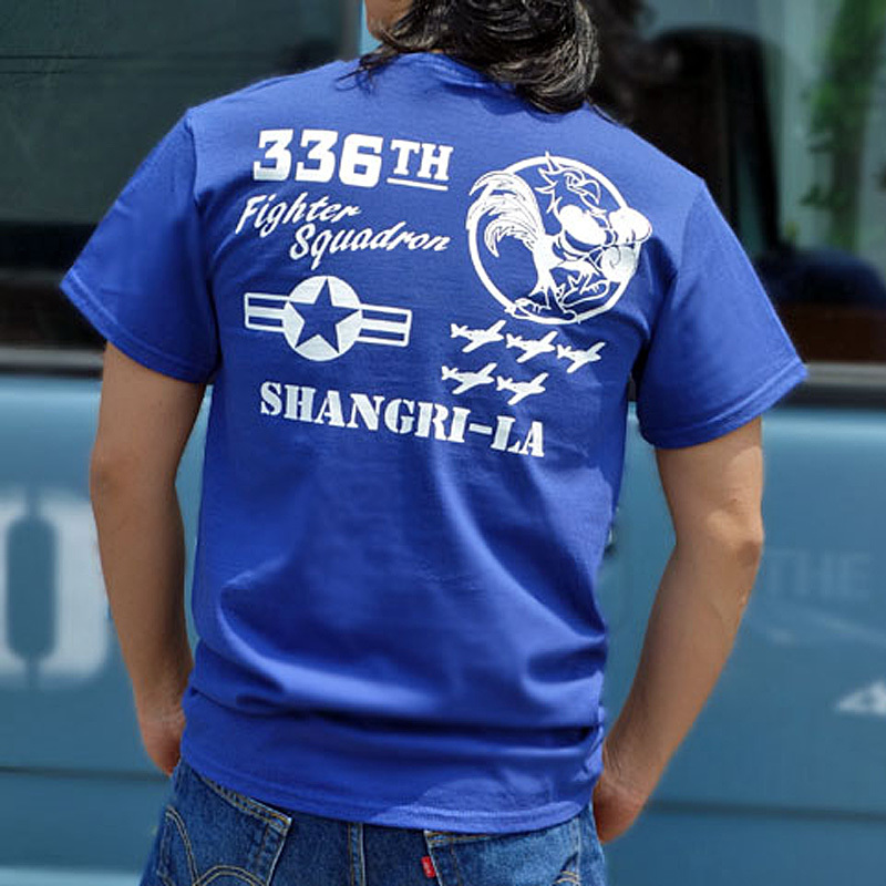メンズ Tシャツ 半袖 L ミリタリー 綿 MAVERICKS アメカジ ブランド 第8空軍 シャングリラ ブルー 青_画像1