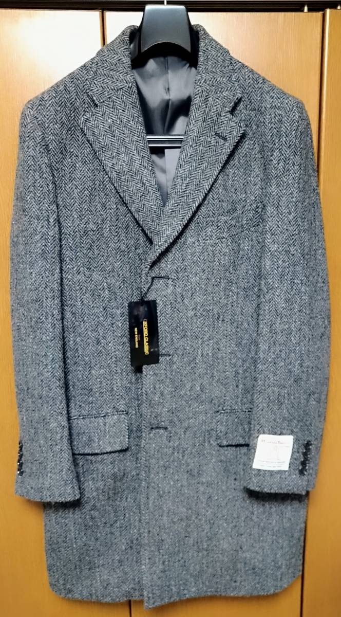 ■新品!【即決】Harris Tweed×OXFORD CLASSICハリスツイード×オックスフォード／シングルチェスターコート　Ｌ/グレー系ヘリンボーン柄_画像1