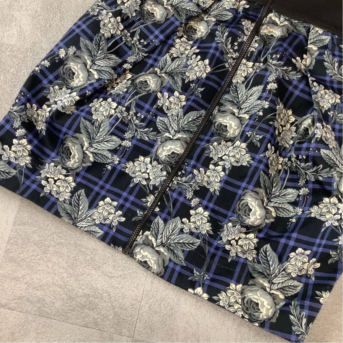 新品 タグ付 ZARA ザラ 総柄 花柄 TRF collection ジッパー スカート チェック柄 レディース Mサイズ ネイビー ブラック_画像3