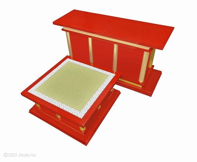 寺院仏具】朱塗り 慈光型の向机と礼盤セット 自社オリジナル 寺院仏具】朱塗り 慈光型の向机と礼盤セット 自社オリジナル