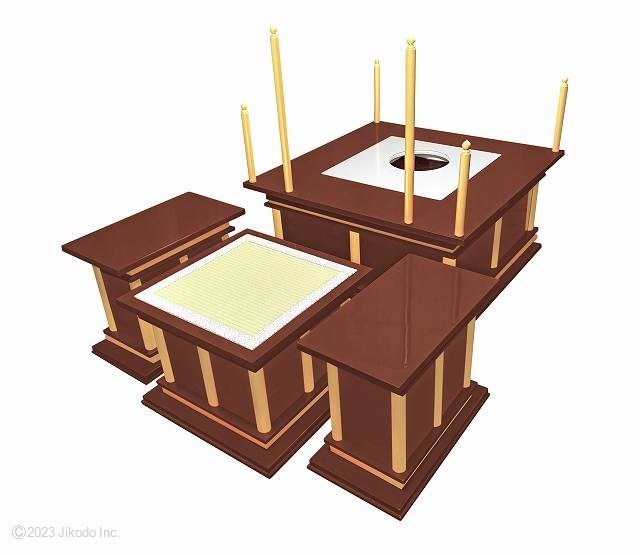 寺院仏具】朱塗り 慈光型の椅子式護摩壇3.5尺セット(天板に60cm 寺院仏具】朱塗り 慈光型の椅子式護摩壇3.5尺セット(天板に60cm