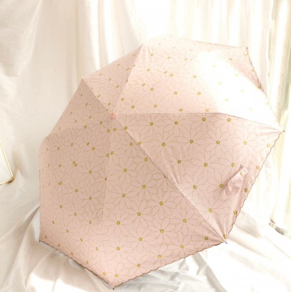 Женский зонтик Элегантный розовый цветочный золотой штамп из фольги Складной зонтик для солнечной и дождливой погоды, солнечный и дождливый зонтик УФ-вырез