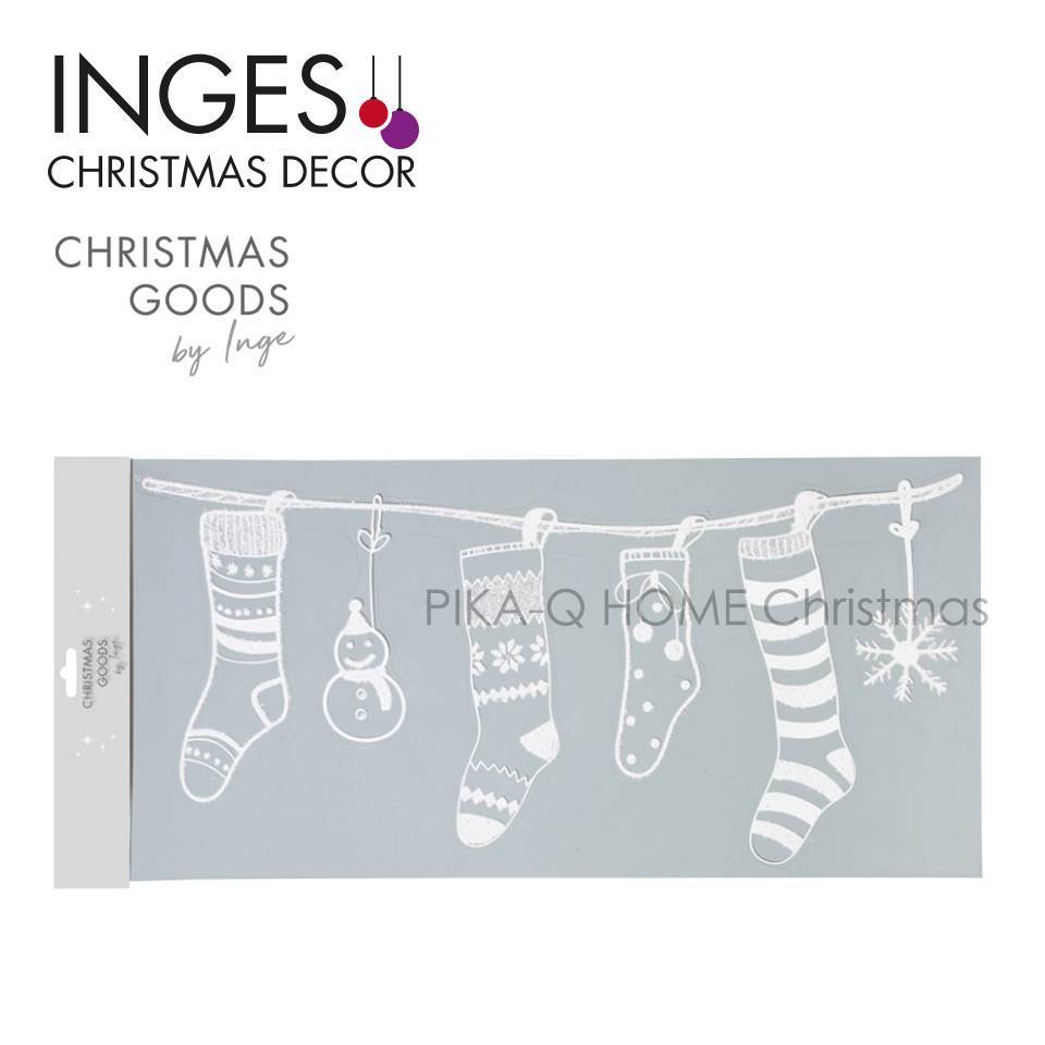 クリスマスツリー オーナメント INGE-GLAS GOODS ウインドウステッカー 靴下 ガーランド 窓飾り ホワイト 49cm［700001420］_画像1