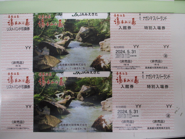 3542) 長島温泉 湯あみの島 入館券 ナガシマスパーランド 招待券 2枚