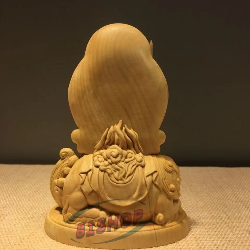81SHOP」仏教美術 ☆文殊菩薩像 普賢菩薩像 座像 木彫り 仏像