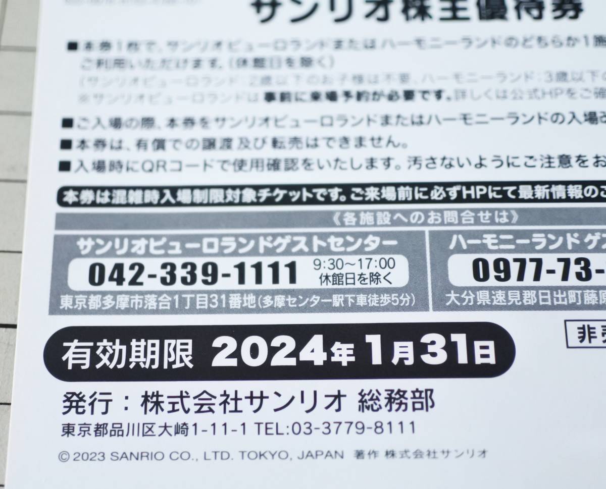 最新☆ミニレ可☆サンリオ 株主優待券 入場券6枚(2024年1月31日迄