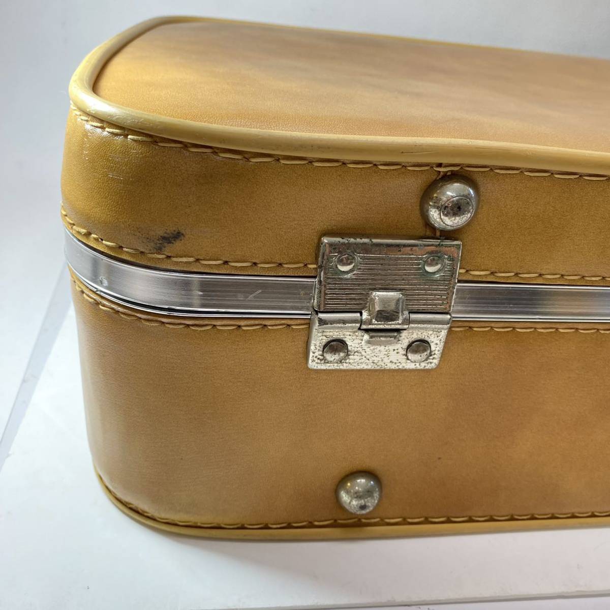 レザー トランク バッグ ベージュ ブラウン 革製 鞄 旅行 レトロ 古道具_画像9
