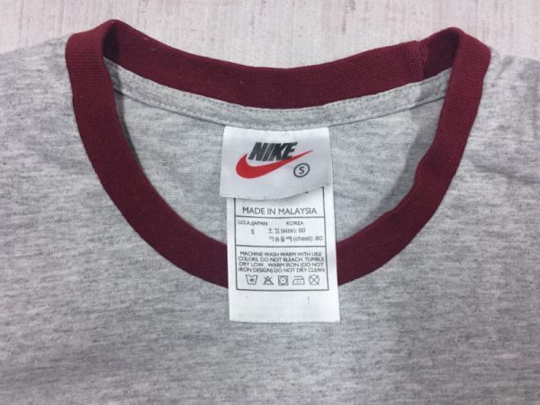 【送料無料】ナイキ NIKE スポーツ Y2K 00s オールド レトロ 長袖トリムリンガーTシャツ カットソー レディース ロゴ刺繍 S グレー/エンジ_画像2