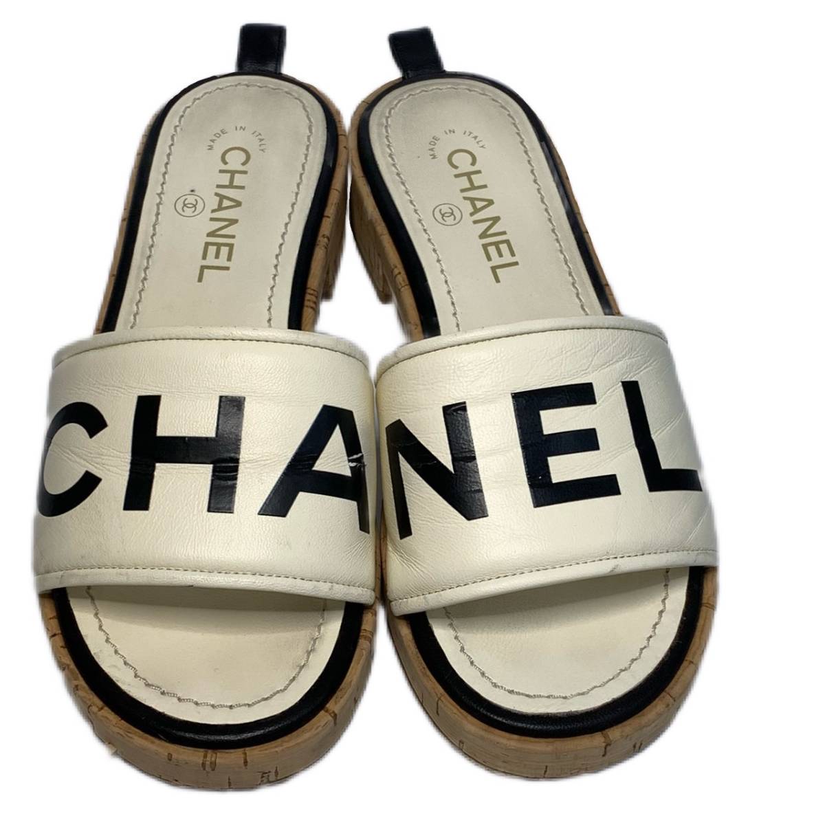 CHANEL シャネル ロゴ サンダル ミュール コルク レディース 38C_画像1