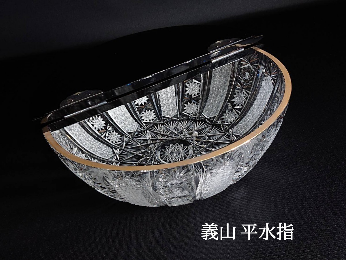 □義山平水指ギヤマンガラス水指鉢器菓子器フルーツ皿幅15.2cm 塗蓋