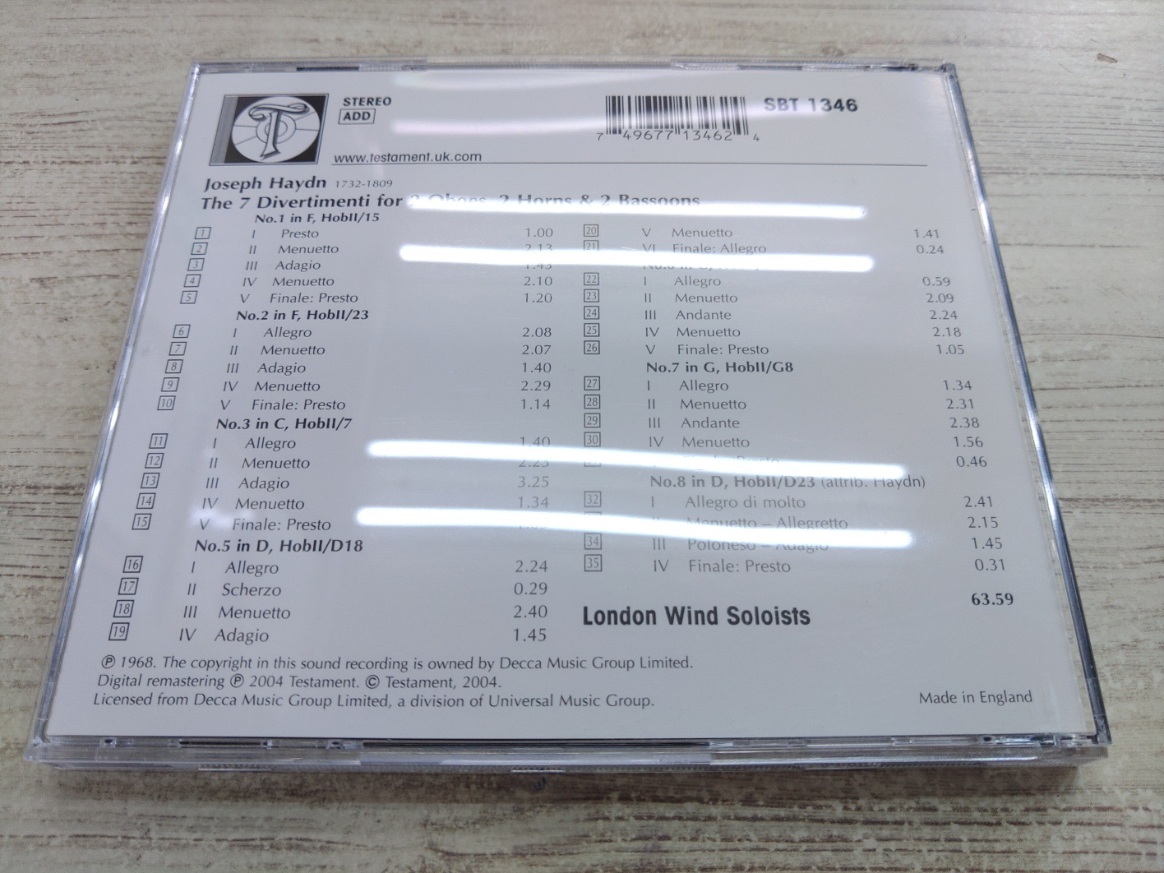 CD / 7 Divertimenti for 2 Oboes 2 Horns & 2 Bassoons / Joseph Haydn、 London Wind Soloists / 『D25』 / 中古_画像2