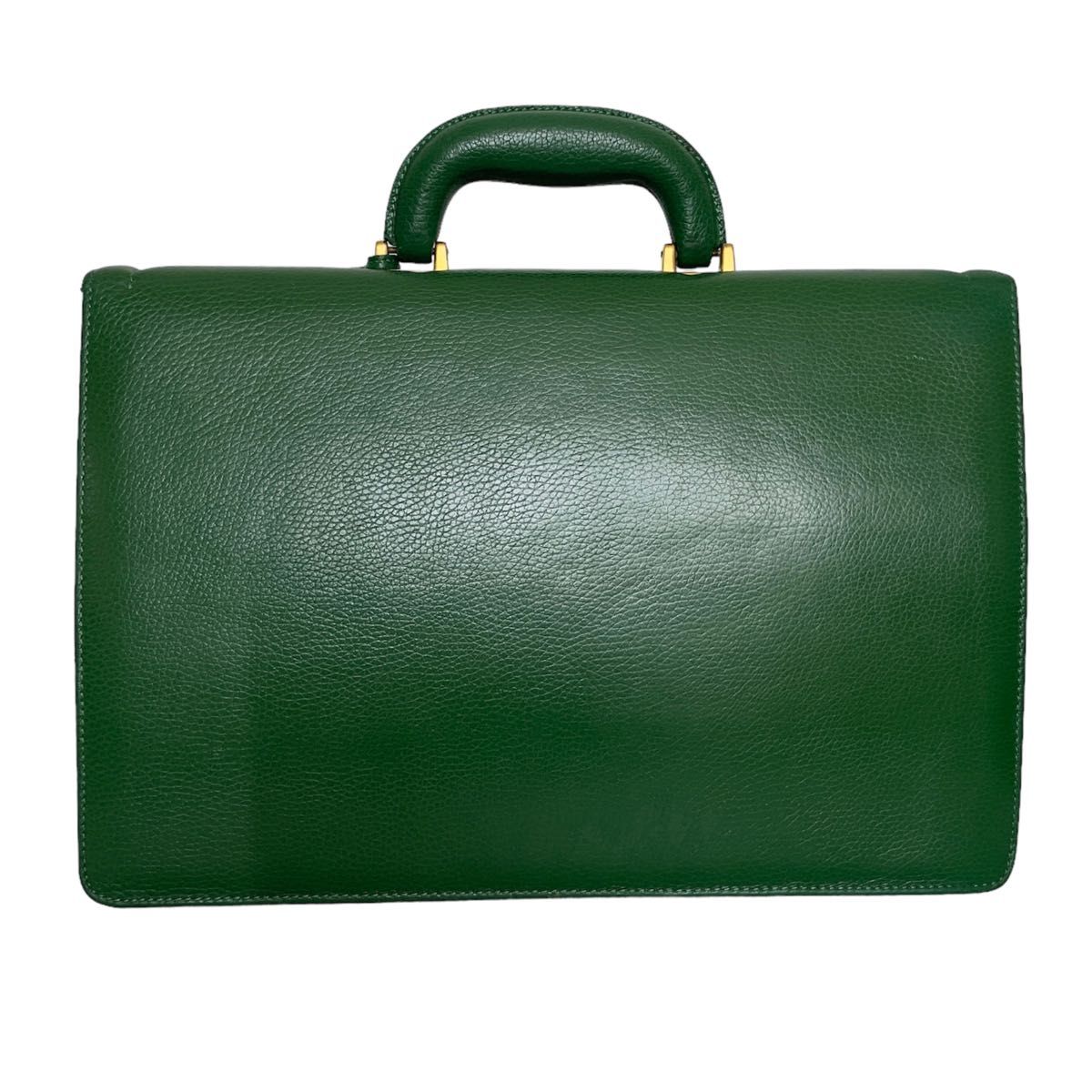 【極美品】イタリア製 ITALY ビジネスバッグ チャーム クロシェット キー 鍵 グリーン 緑 ハンドバッグ