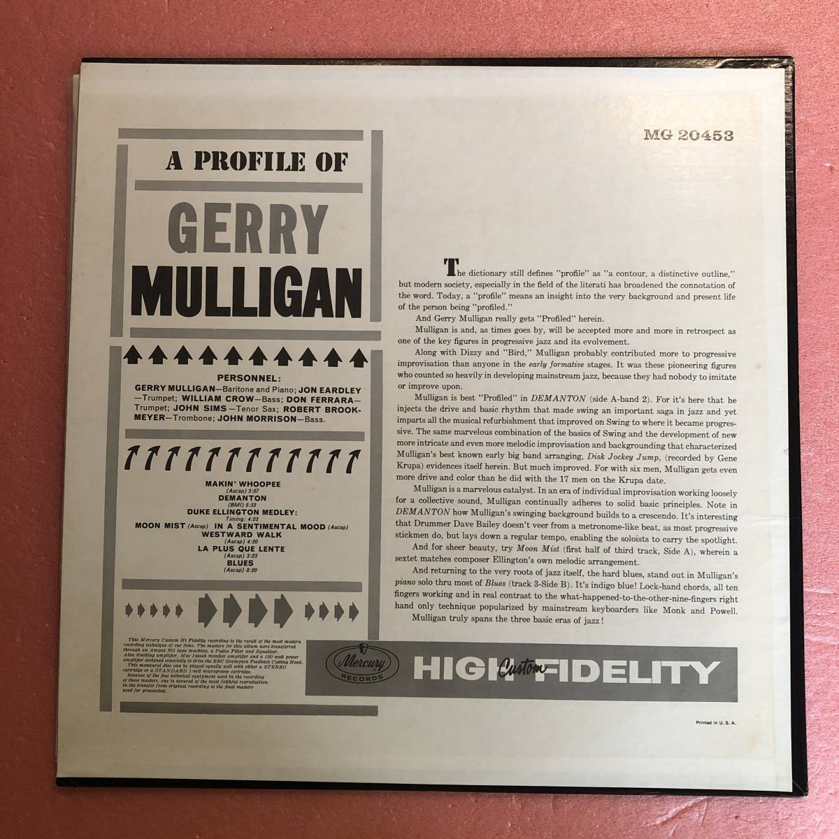 LP A Profile Of Gerry Mulligan ジェリー マリガン Jon Eardley William Crow Don Ferrara John Sims Robert Brookmeyer John Morrisonの画像4