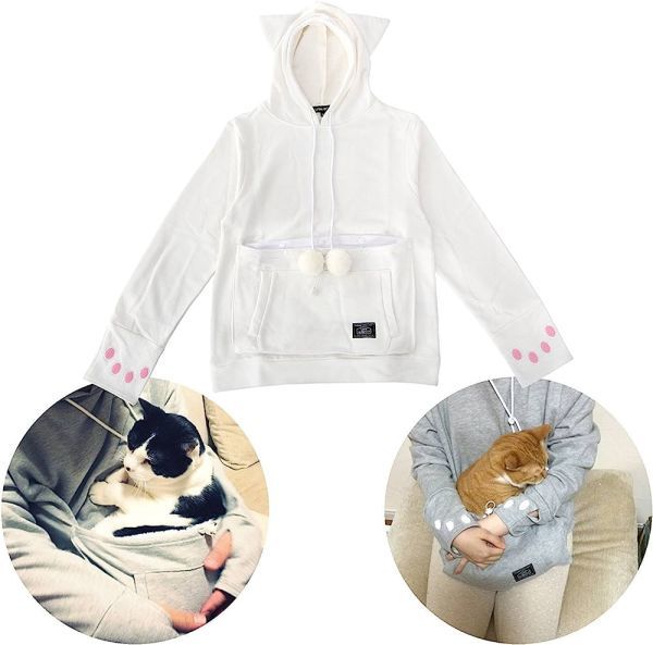 【UPA-32M-WH にゃんガルーパーカー】UNIHABITAT ユニハビタット Mewgaroo hoodie パーカー ホワイト 白 Mサイズ 身幅約51 身丈約66.5 PW_画像2