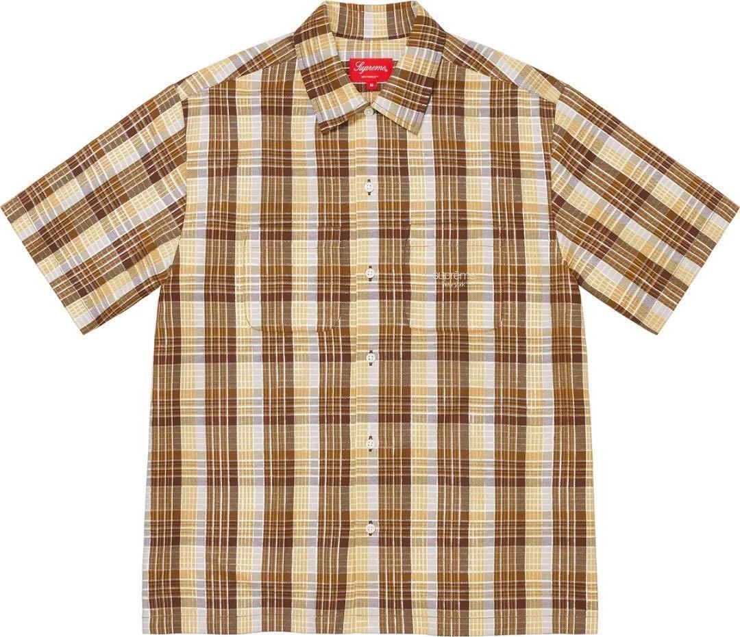 人気新品 S BROWN 半袖 シャツ shirt s/s plaid metallic シュプリーム