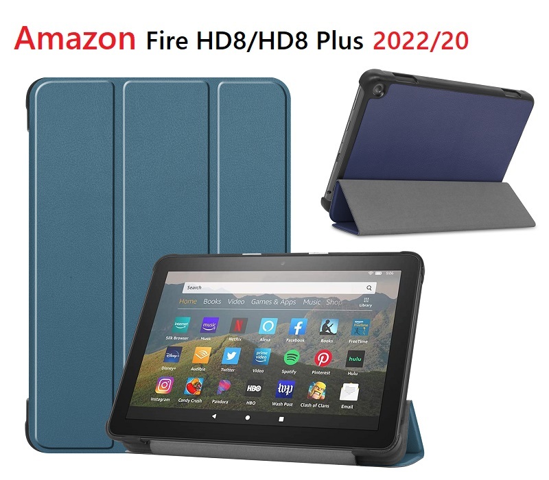 Amazon Fire HD8/HD8 Plus 2022/20用 PU革 スマート カバー ケース 手帳型 三つ折り スタンド機能　レッド_画像1