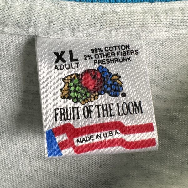 90s USA製 FRUIT OF THE LOOM アーム ダブルフェイス Tシャツ XL グレー ブルー シングルステッチ フルーツオブザルーム 80s ビンテージ_画像3