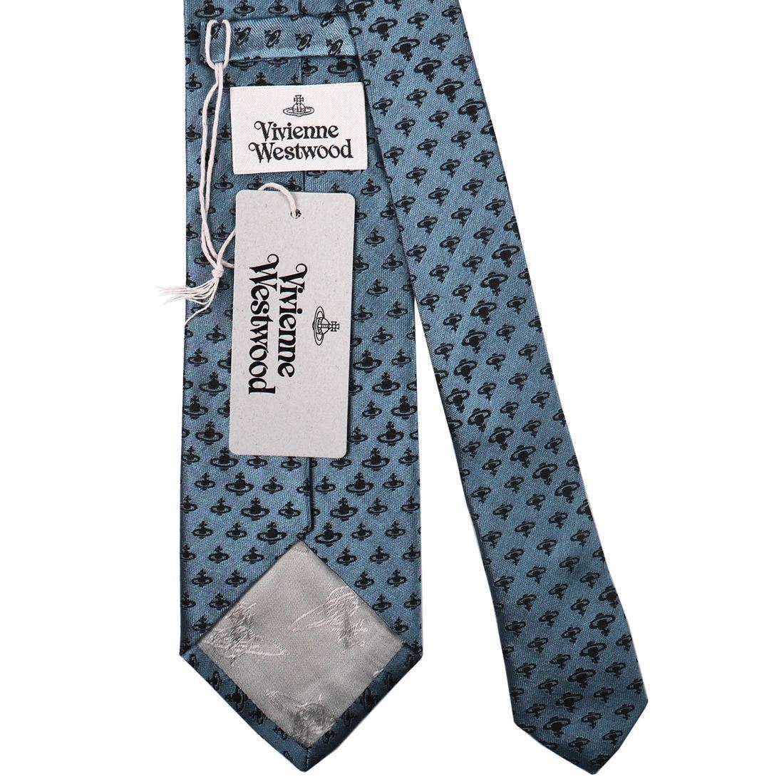  Vivienne Westwood галстук AW2020 модель 11542 K201-LIGHT BLUE 8.5cm мелкий рисунок o-b Logo голубой серия 