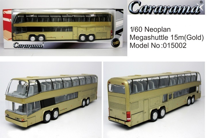 1/60■HOゲージ■ジオラマ ミニカー Neoplan ネオプラン メガバス 二階建てバス 15m 4軸 ゴールド■015002g_画像1