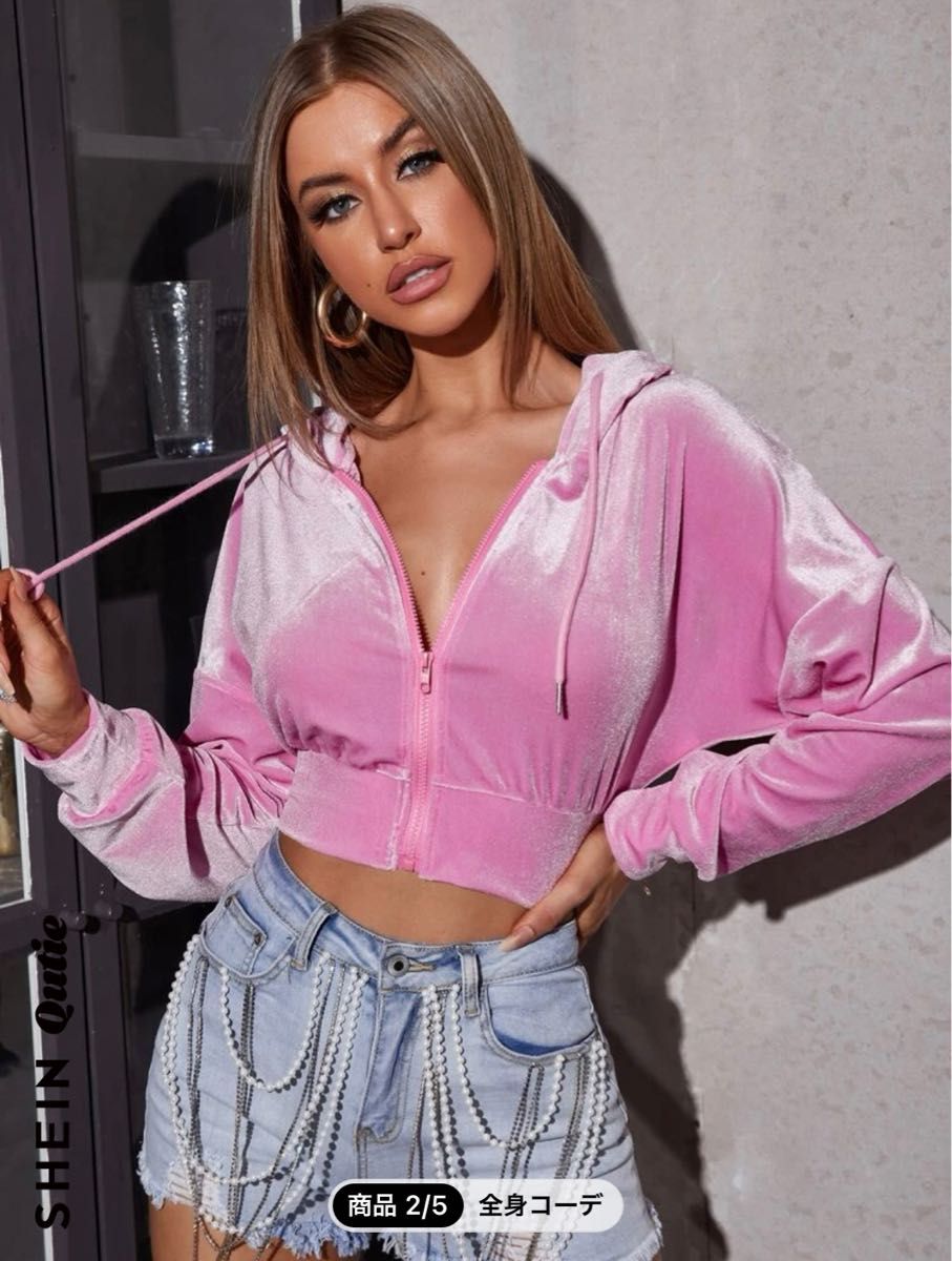 RADIANT パーカー ダメージ加工 短丈 pink スウェットパーカー ギャル ショート丈 ピンク SHEIN|Yahoo