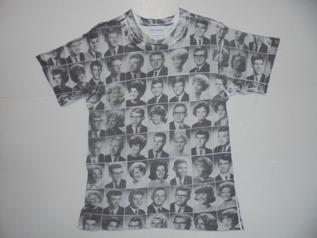 '90s ヴィンテージ STANLEY DESANTIS スタンリー・デサンティス Tシャツ 綿 100% MADE IN U.S.A. アメリカ 米国製 顔写真 総柄 半袖 白 黒_画像1
