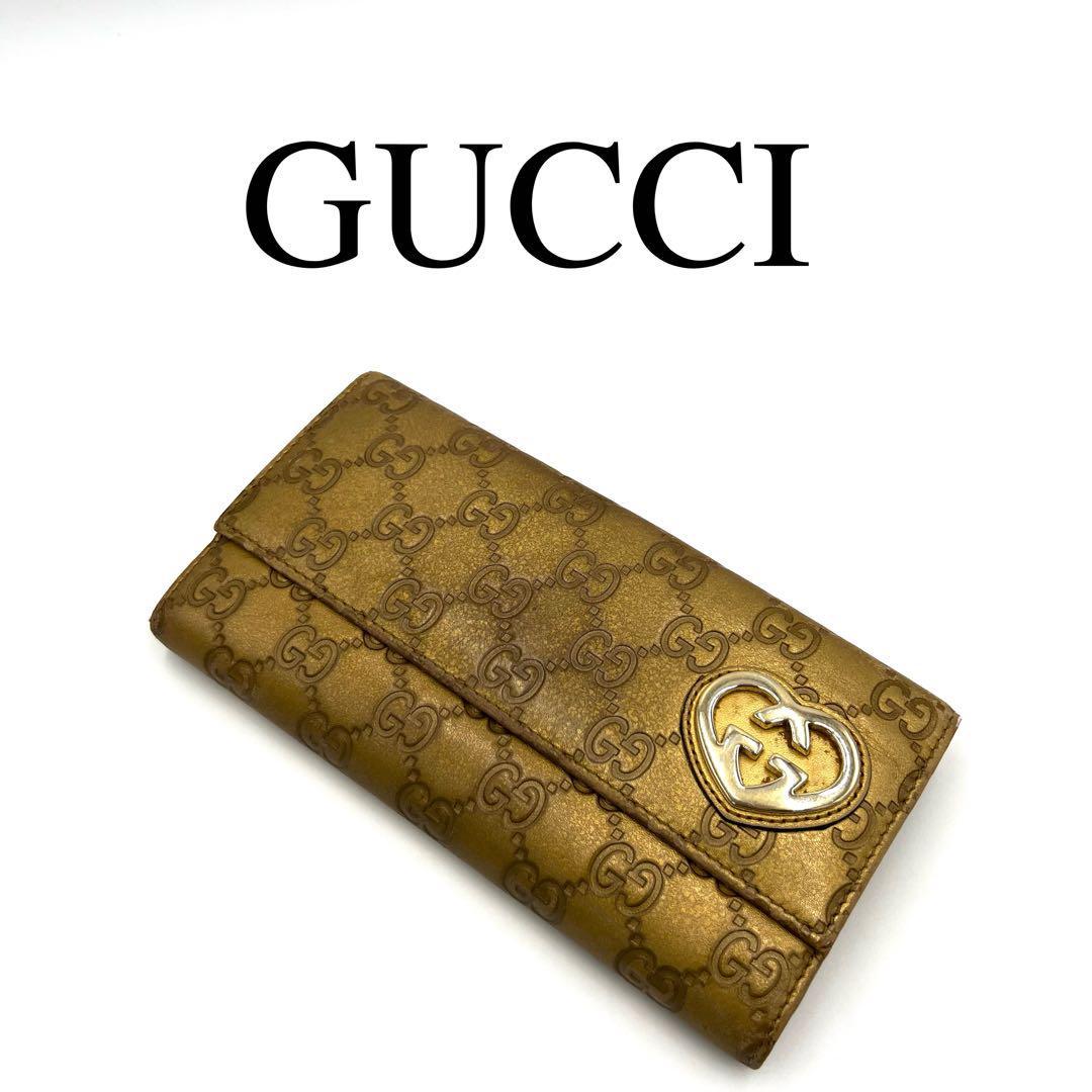 最高品質の 総柄 シマ ラブリーハート 長財布 グッチ GUCCI GG柄