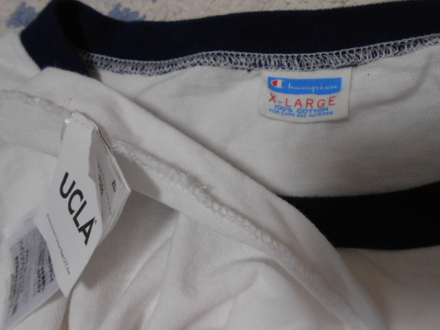 70年代バータグ復刻！チャンピオン リンガー Tシャツ UCLA BRUINS 染み込みプリント XL 白ｘ黄ｘ紺 C3-X336 日本製 YALEの画像5