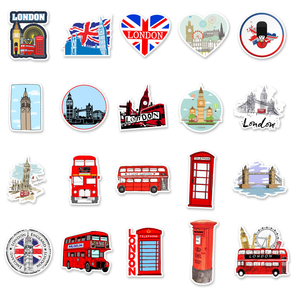 ロンドン ステッカー 50枚セット PVC 防水 シール LONDON イギリス 海外旅行 英国 イングランド ヨーロッパ スーツケース MacBook_画像3