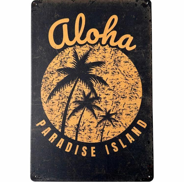 ハワイ ブリキ看板 アロハ 20cm×30cm hawaii ハワイアン アメリカン雑貨 サインボード バー レストラン ディスプレイ_画像1