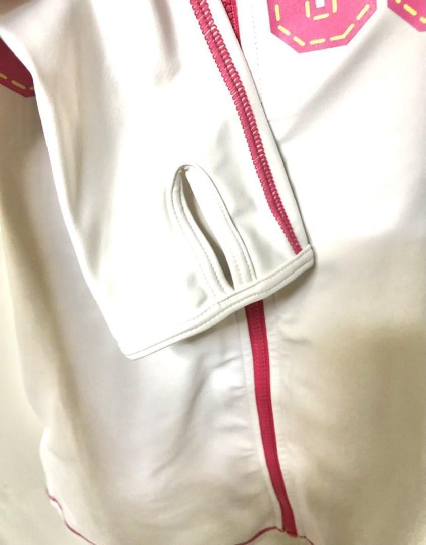  один раз только использование FIORUCCI Fiorucci Rush Guard женский длинный рукав 9M M размер купальный костюм Logo розовый белый рука. . до покрытие UV меры море 